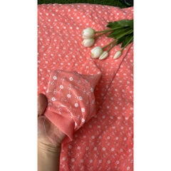 Vải voan (SLx0.5m, khổ 1.4m) thêu hoa màu cam.