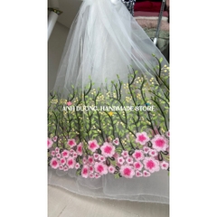 Vải voan kính (SLx0.5m khổ 0.5m) thêu hoa chân bông hai đầu.