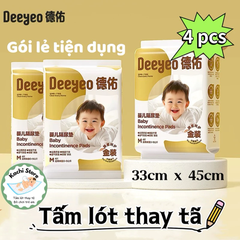 Deeyeo Lẻ 4 miếng Tấm lót thay tã chống thấm dùng 1 lần cho bé