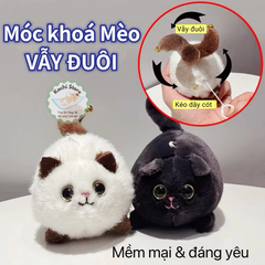 Móc khóa Mèo bông dây cót xoay đuôi dễ thương