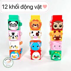hộp đồ chơi khối xếp chồng jenga, 12 khối nhấn vui nhộn cho bé, đồ chơi tương tác