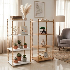 Kệ chữ nhật 4 tầng gỗ với trụ chuỗi oval đẹp mắt