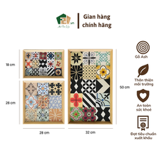 Khay gỗ in họa tiết hoa văn