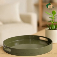 Khay tròn sơn mài có tay cầm