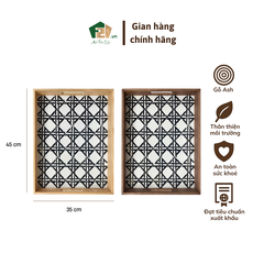 Khay gỗ chữ nhật họa tiết trắng đen