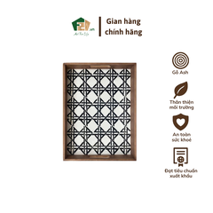 Khay gỗ chữ nhật họa tiết trắng đen