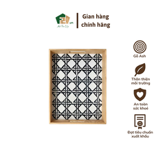 Khay gỗ chữ nhật họa tiết trắng đen