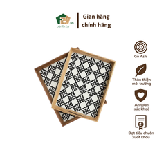 Khay gỗ chữ nhật họa tiết trắng đen