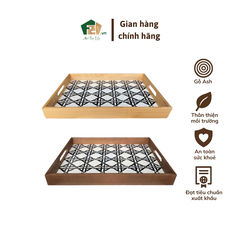 Khay gỗ chữ nhật họa tiết trắng đen