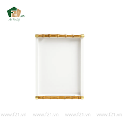 Khay chữ nhật sơn mài màu trắng có tay cầm tre