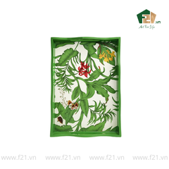 Khay chữ nhật sơn mài lượn sóng họa tiết hoa hồng và hoa lan