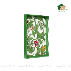 Khay chữ nhật sơn mài lượn sóng họa tiết hoa hồng và hoa lan