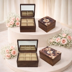 Hộp trang sức gỗ walnut họa tiết hoa mẫu đơn
