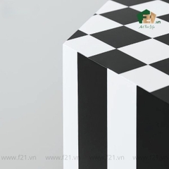 Bàn phụ hình lục giác sơn mài họa tiết caro