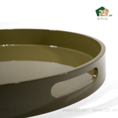 Khay tròn sơn mài có tay cầm