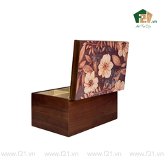 Hộp trang sức gỗ walnut họa tiết hoa mẫu đơn