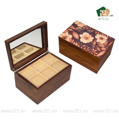 Hộp trang sức gỗ walnut họa tiết hoa mẫu đơn