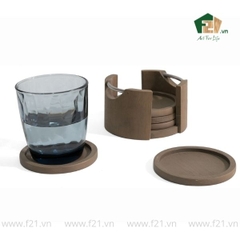 Bộ lót ly gỗ cao su có tay cầm kim loại