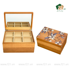 Hộp trang sức chữ nhật gỗ sồi hoa mộc lan - 30x20 H16 cm