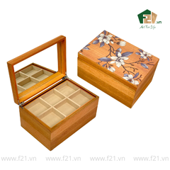 Hộp trang sức chữ nhật gỗ sồi hoa mộc lan - 30x20 H16 cm
