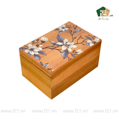 Hộp trang sức chữ nhật gỗ sồi hoa mộc lan - 30x20 H16 cm