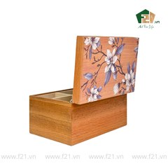 Hộp trang sức chữ nhật gỗ sồi hoa mộc lan - 30x20 H16 cm