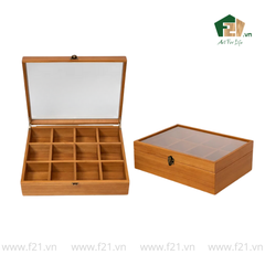 Hộp trà gỗ nắp trong suốt có khóa cài