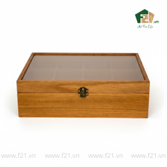 Hộp trà gỗ nắp trong suốt có khóa cài