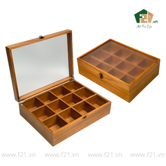 Hộp trà gỗ nắp trong suốt có khóa cài