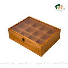 Hộp trà gỗ nắp trong suốt có khóa cài