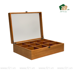 Hộp trà gỗ nắp trong suốt có khóa cài