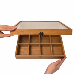 Hộp trà gỗ nắp trong suốt có khóa cài