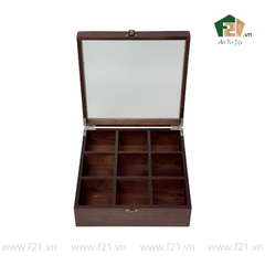 Hộp trà gỗ nắp trong suốt có khóa cài