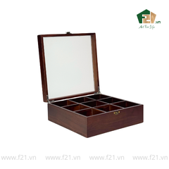 Hộp trà gỗ nắp trong suốt có khóa cài