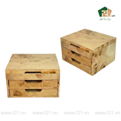 Hộp trang sức chữ nhật 3 tầng vân burl độc đáo - 25.3x20.3 H14 cm