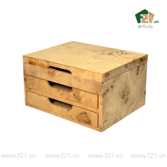 Hộp trang sức chữ nhật 3 tầng vân burl độc đáo - 25.3x20.3 H14 cm