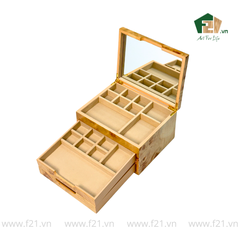 Hộp trang sức chữ nhật 3 tầng vân burl độc đáo - 25.3x20.3 H14 cm