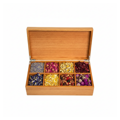 Hộp trà chữ nhật gỗ sồi họa tiết hoa mẫu đơn - 34x18 H10 cm