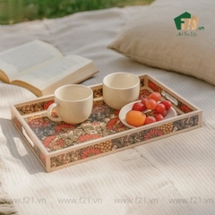 Khay chữ nhật sơn mài họa tiết hoa văn nổi bật