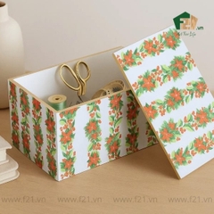 Hộp đựng chữ nhật sơn mài họa tiết hoa