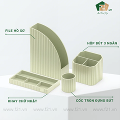 Bộ văn phòng phẩm gỗ sơn mài xanh ngọc kẻ sọc nổi