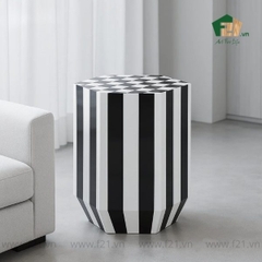 Bàn phụ hình lục giác sơn mài họa tiết caro