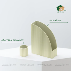 Bộ văn phòng phẩm gỗ sơn mài xanh ngọc kẻ sọc nổi