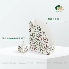 Bộ văn phòng phẩm gỗ sơn mài lá nguyệt quế cách điệu