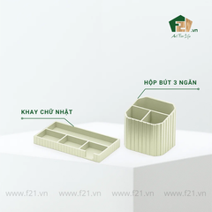 Bộ văn phòng phẩm gỗ sơn mài xanh ngọc kẻ sọc nổi