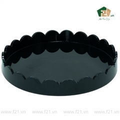 Khay tròn sơn mài viền lượn sóng