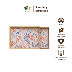 Khay Chữ Nhật Sơn Mài In Họa Tiết Lá Nhiệt Đới
