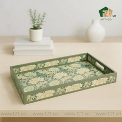 Khay chữ nhật sơn mài họa tiết viền trơn nổi bật