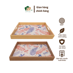 Khay Chữ Nhật Sơn Mài In Họa Tiết Lá Nhiệt Đới