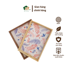 Khay Chữ Nhật Sơn Mài In Họa Tiết Lá Nhiệt Đới